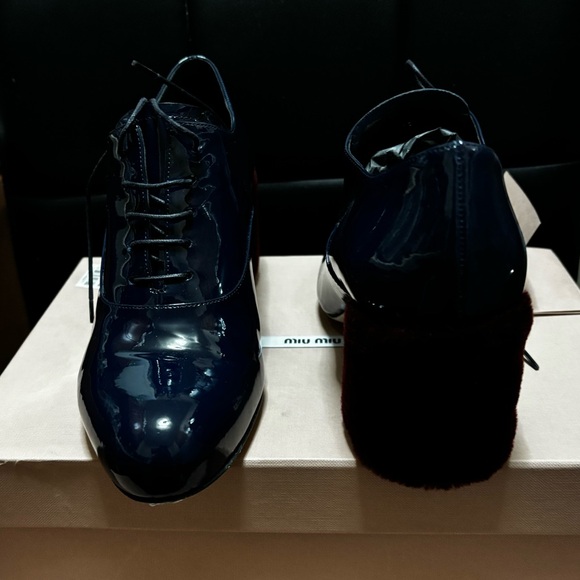 Pre Owned! Miu Miu Womens Calzature Donna Leather Heels With Fur On Heel 37.5 - Picture 4 of 9